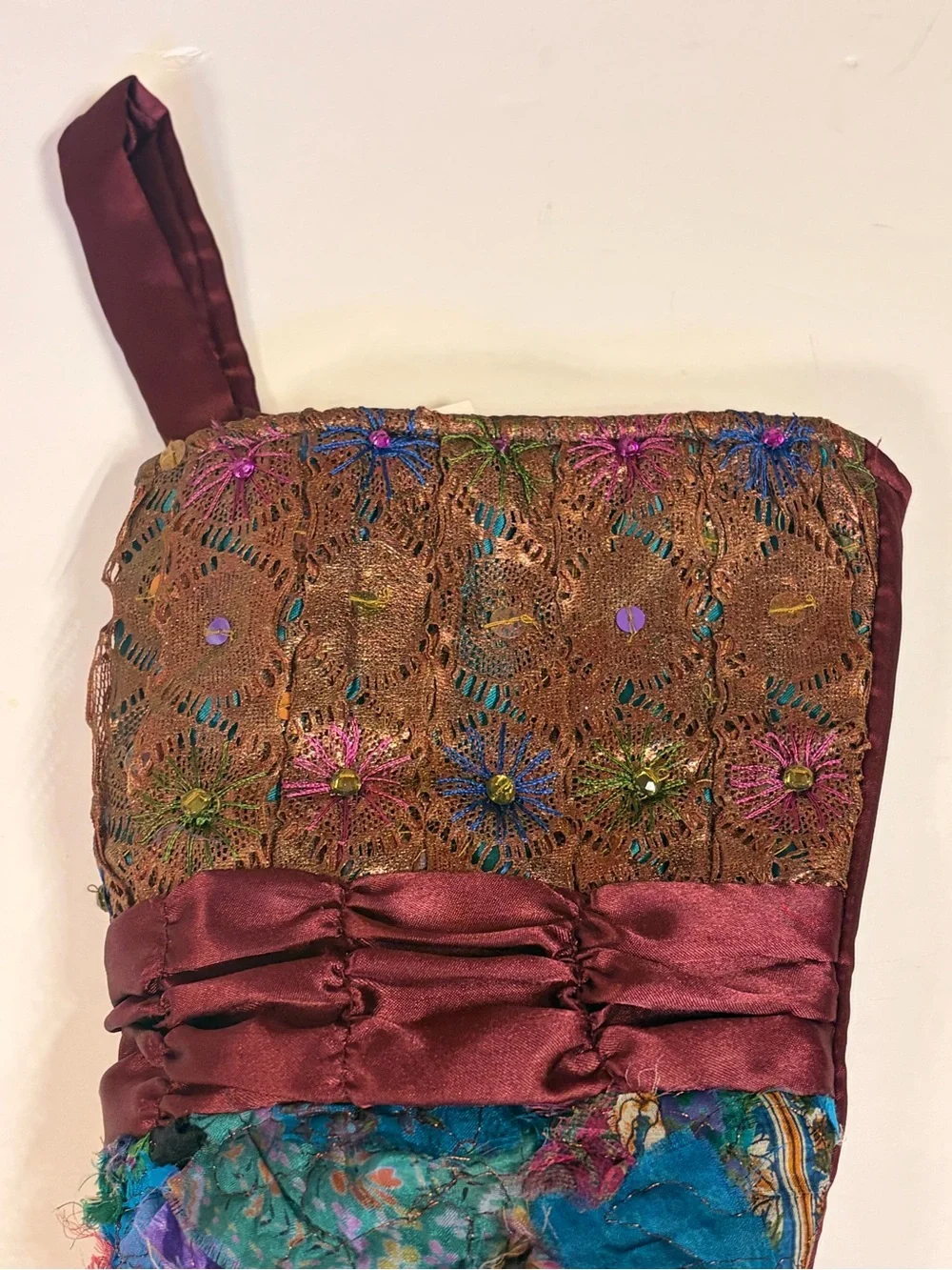 Pier 1 Bohemian Patchwork Dream Boot Christmas Stocking Boho Fairycore Decor